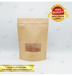 Túi giấy kraft đáy đứng zipper có cửa sổ (10kg)